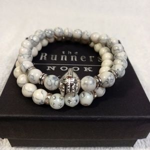 2 pieces Stackable Vintage Lava Stone Beads Spartan Bracelet